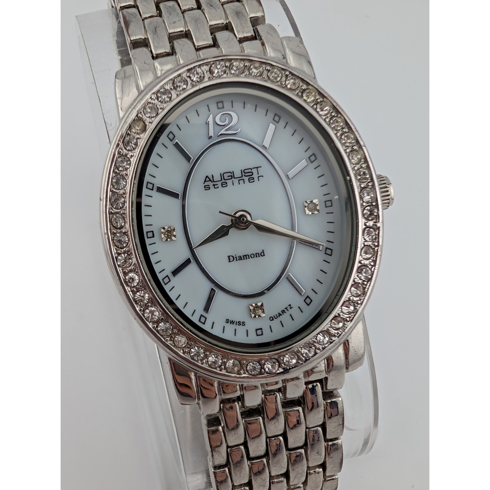 August Steiner Swiss Watch Wome 30mm‎ Case MOP Dial 6.25" Band- New Battery